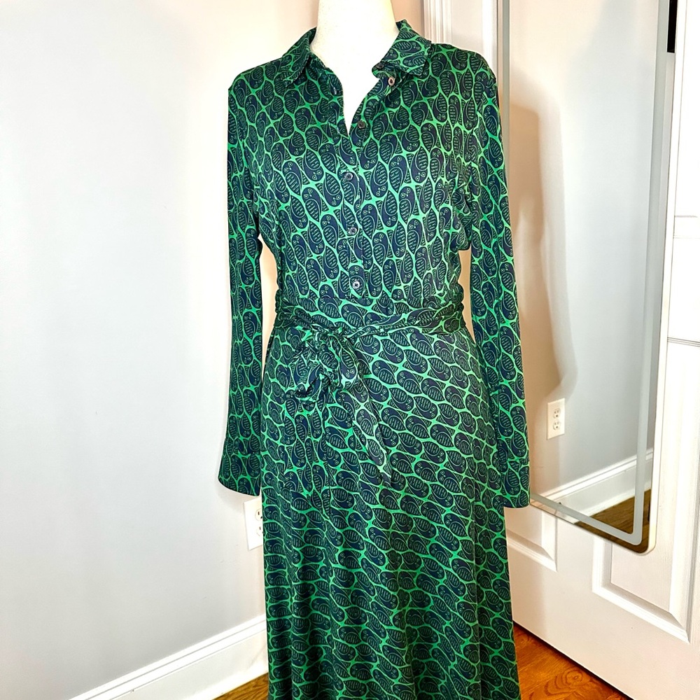 Boden Laura Jersey Midi Shirt Dress, sz 10, Emerald Green